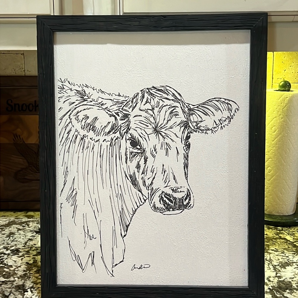 Cow Sketch Signed Art Work.   Gorgeous Girl With Beautiful Soulful Eyes.